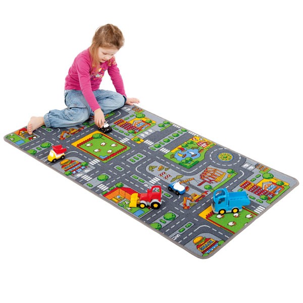 Straßen-Spielteppich als Straßenvorlage für Spielzeugautos mit Stadt- und Landschaftsabbildungen
