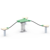Ledon Basic Balanciergerät Beamer - mittig Federwippe mit grüner Trittfläche, außen 3 Pfosten mit sandbrauner Trittfläche als Trittsteine