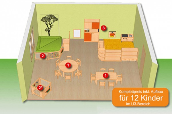 Gruppenzimmer-Einrichtung für U3-Bereich - Möbel für 12 Kinder