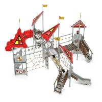 Spielanlage Tinka Castle von LEDON - Fünf Podeste mit Röhrenrutsche, offene Rutsche, Hängebrücke, Hängeseilbrücke, Kletternetz, Hangelgriffe, Kletterwänden,...