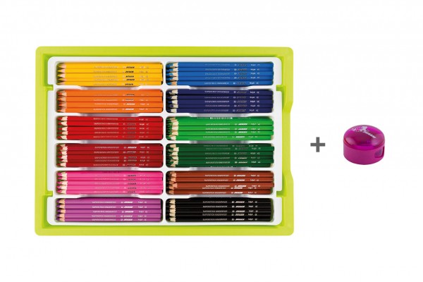 Jolly X-BIG Delta - Sparset A mit 180 Stiften in 12 Grundfarben in einer Big-Box mit transparentem Deckel und Sharpy Twin Anspitzer