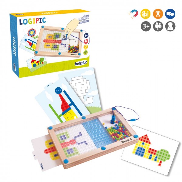 Magnetspiel LogiPic von beleduc für Kinder ab 3 Jahre - Verpackung und Spielinhalt