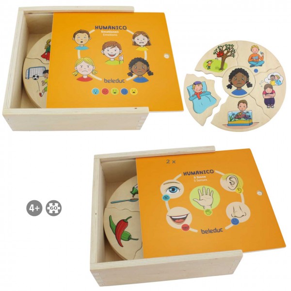 Lernpuzzle HUMANICO - Kita-Set bestehend aus Puzzlebox Emotionen und 5 Sinne