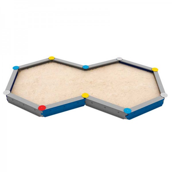 Zehneck-Sandkasten von Ledon® mit 10 Seitenmodulen à 125 cm Länge - gemischt blau und grau