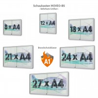 Schaukasten MOVEO-BS Brandschutzklasse A1 mit Schiebetüren aus ESG-Glas - lieferbare Größen