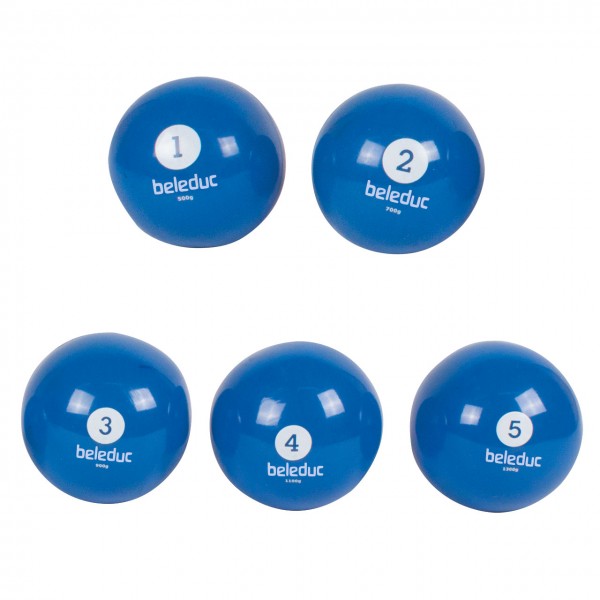 Multi Moves - Gewichtsbälle von beleduc - 5 blaue Gymnastikbälle mit unterschiedlichen Gewichten