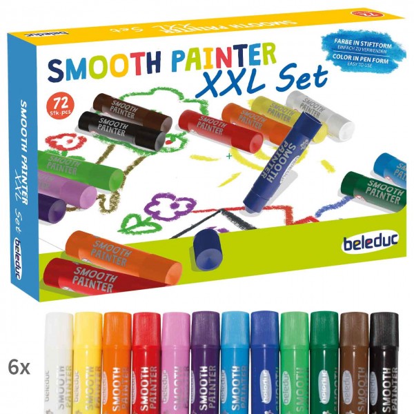 Smooth Painter von beleduc - 72 Farbstifte in einer praktischen Box - Produktbox und Farbstifte