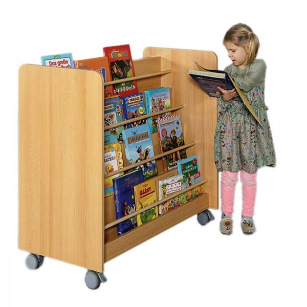 Bücherwagen, beidseitig nutzbar - Vorderseite mit 4 Schrägablagen für Bücher