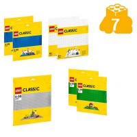 LEGO Classic Kita Bauplatten-Set - 7 Bauplatten: 2x blau, 2x weiß, 2x grün und 1x grau