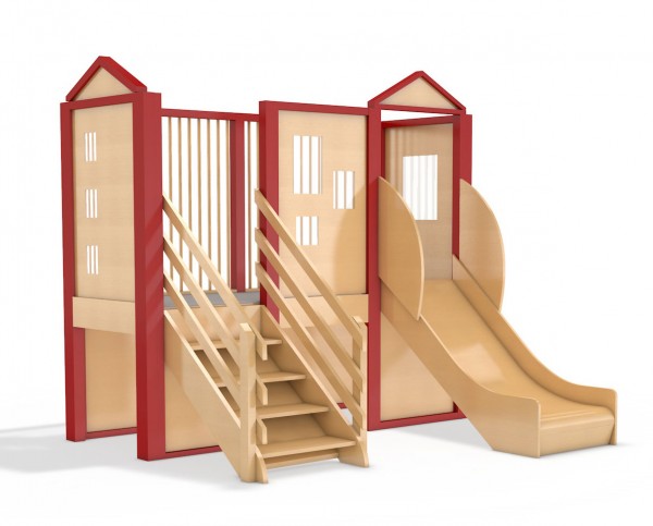 Spielburg Berti 19 mit Rutsche und Treppenaufgang für Kita oder Kindergarten