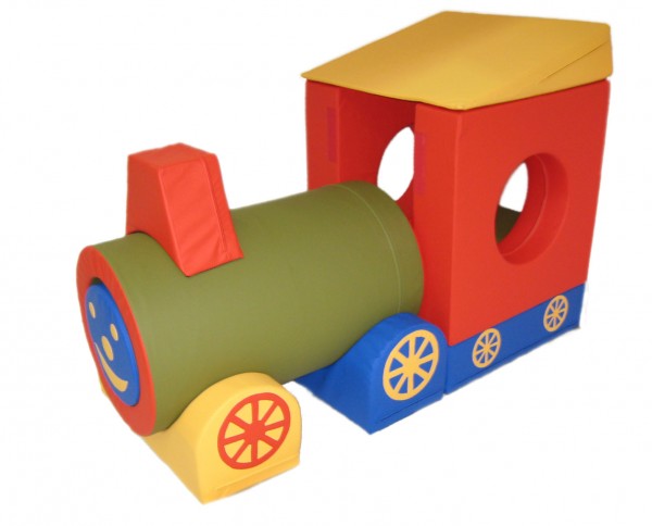 Aufbauvariante der Lokomotive in Grün-Rot - Bausteinset aus Schaumstoff für Kinder