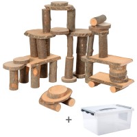 Naturholz-Set zum Bauen von Eduplay - Scheiben und Äste mit Rinde inklusive Kunststoff-Box zur Aufbewahrung