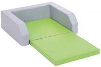 Schaumstoff-Klappbettchen mit Matratze ausgeklappt - hellgrünes Klapp-Polster
