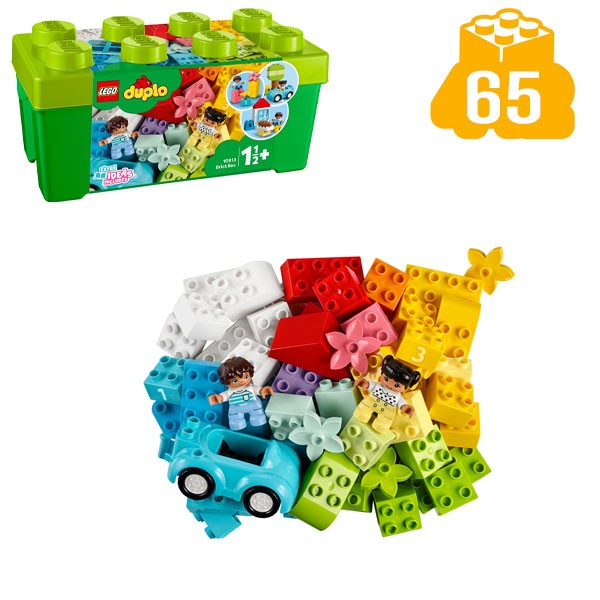 LEGO® DUPLO® 10913 Steinebox - Aufbewahrungsbox mit Inhalt als LEGO DUPLO Bausteinhaufen davor