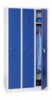 Stahl-Garderobenschrank mit 3 abschließbaren Türen, innen mit Kleiderstange und Hutablage