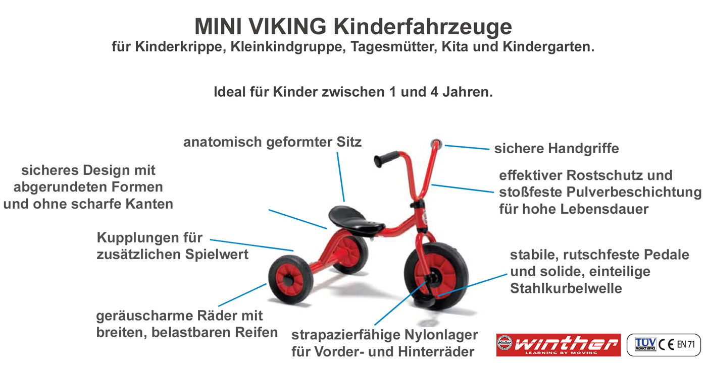 Winther Mini Viking Krippen Dreirad 8600414 rot Kleinkind Kita Kiga 