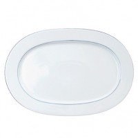 Porzellan-Geschirr Serie Heike Blaurand - Ovale Platte, Länge 33 cm in weiß mit blauen Dekorstreifen