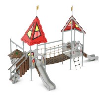 Spielanlage Uther Castle von LEDON - Zwei Rutschpodeste mit Hängebrücke und Verlies für Kinder