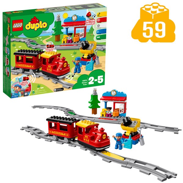 LEGO® DUPLO® 10874 Dampfeisenbahn - Verpackung mit Inhalt davor