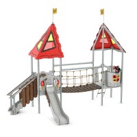 Spielanlage Lionel Castle von LEDON - Rutschpodest und Podest mit Ausguck mit Hängebrücke für Kinder