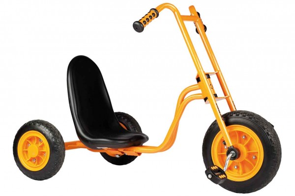 TopTrike "CHOPPER" von beleduc mit gelber Lackierung. Kinderfahrzeug für Kinder ab 4 Jahren mit tiefem Sitz und hoher Lenkvorrichtung für komfortables Fahren.