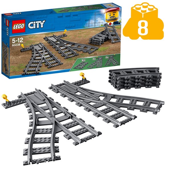 LEGO® City 60238 Weichen - Verpackung mit 8-teiligen Inhalt davor