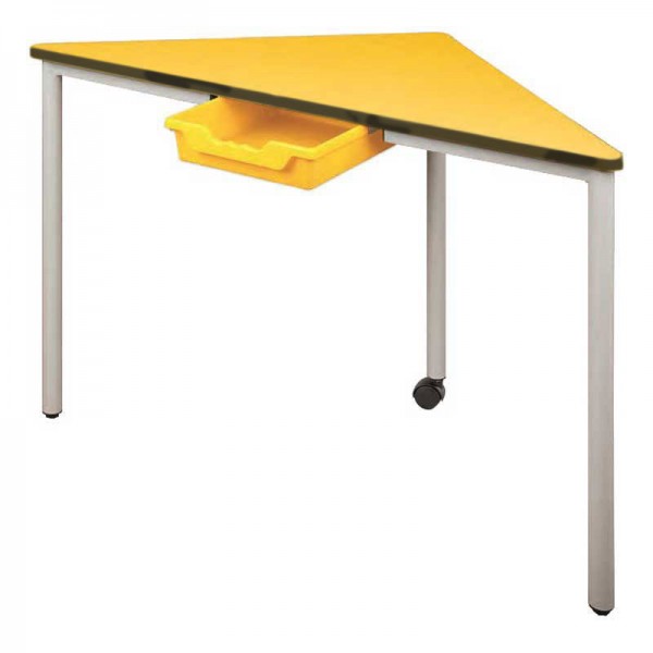 Dreieck-Tisch mit Vollkernplatte PowerSurf und ErgoTray-Box als integrierte Schublade