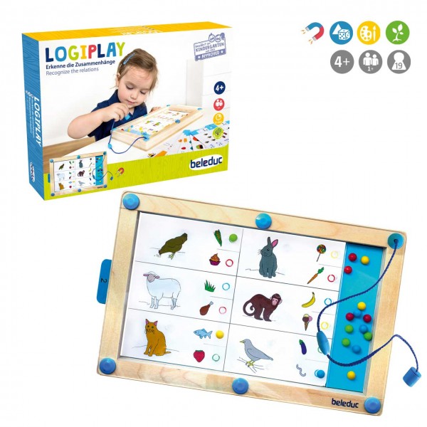 Magnetspiel Logiplay von beleduc für Kinder ab 4 Jahre - Verpackung und Spielbrett