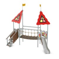 Spielanlage Morgan le Fay Serie Castle von LEDON - Treppenpodest und Rutschpodest mit Hängebrücke für Kinder