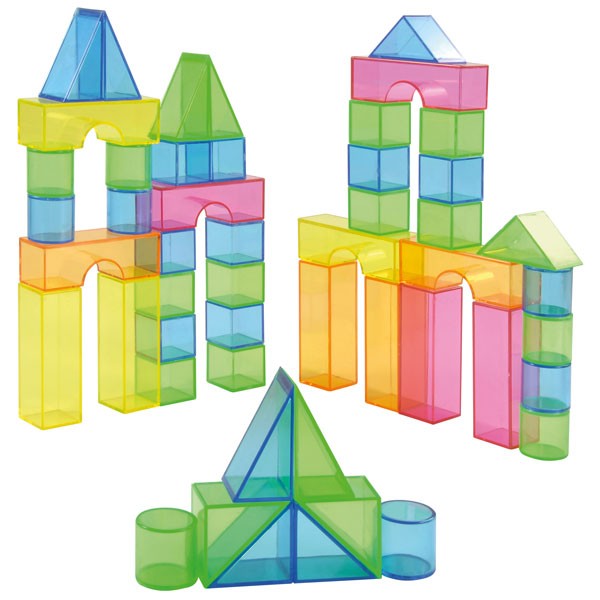 Transparente Bausteine von Eduplay - 5 verschiedene Farben und 6 verschiedene Formen - 50 Blocks