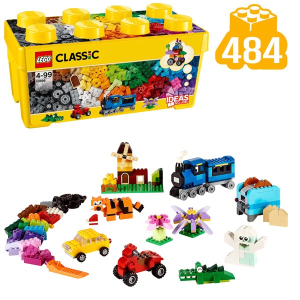 LEGO® Classic 10696 Mittelgroße Bausteine-Box mit 484 Teile - 8er-Box mit LEGO Modellen davor