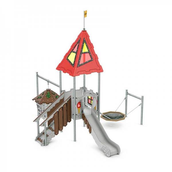 Spielanlage Bodiam Serie Castle von LEDON - Podestrutsche mit Verlies und Vogelnestschaukel für Kinder